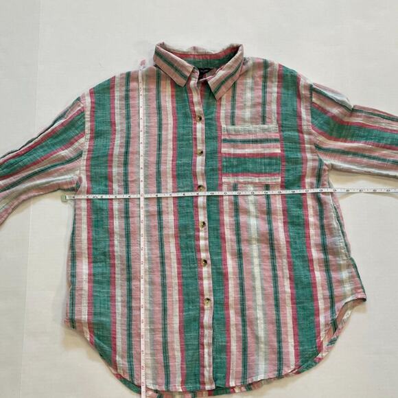 Unique Spectrum Cotton Pastel Striped 3/4 Sleeve Button Down Shirt, Pocket, S - Picture 11 of 13